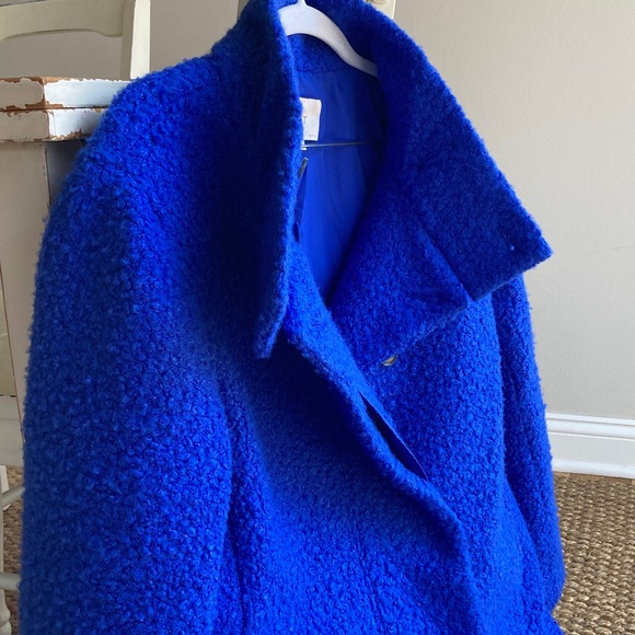 LOFT Curly Funnel Neck Coat. Cobalt. Size Large Petite - Picture 4 of 16